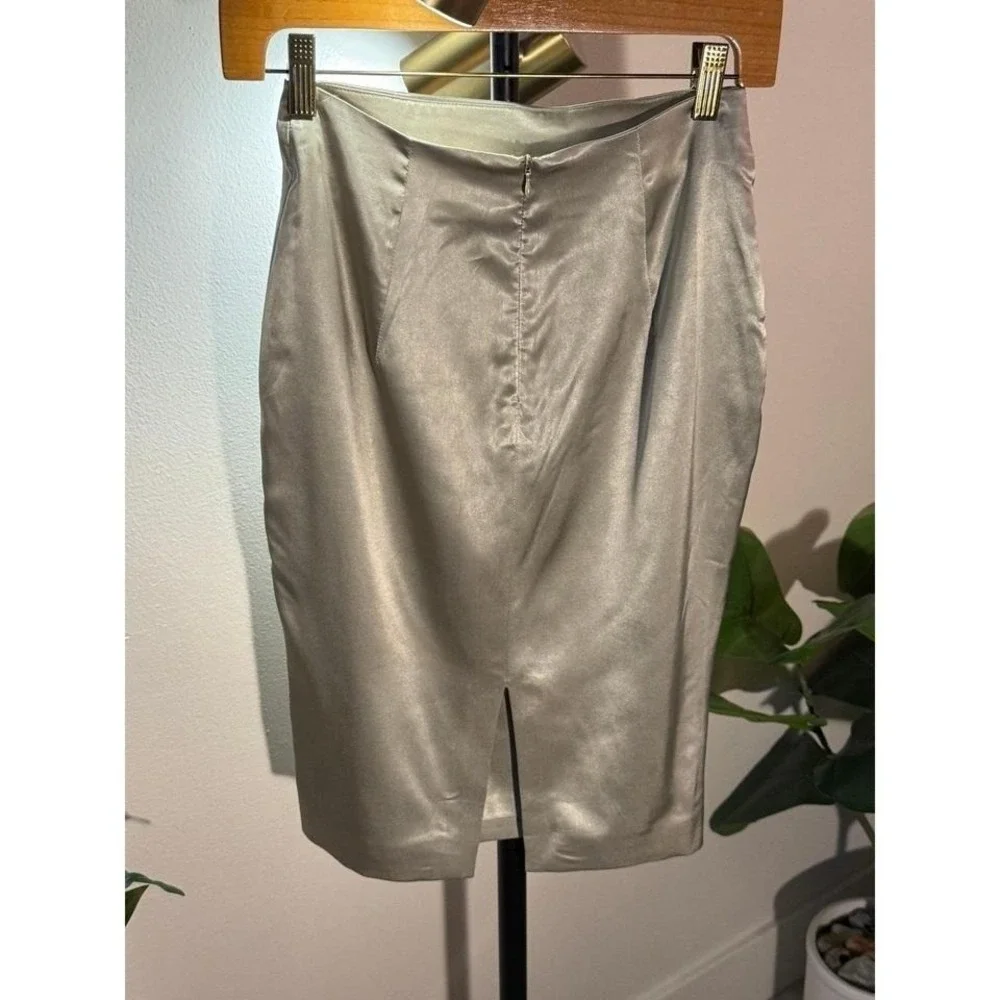 meshki neutral tan xs viscose satin skirt‎ Meshki sleek midi